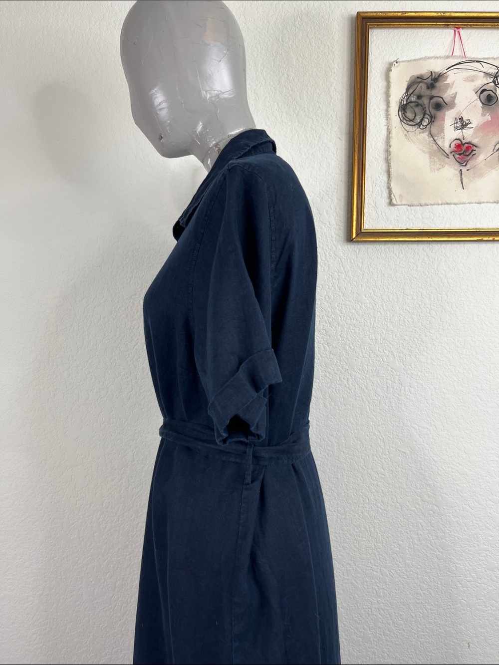Aritzia Wilfred Eleta Linen Belted Button Front Tie Point Collar Midi Maxi Dress - Picture 6 of 11